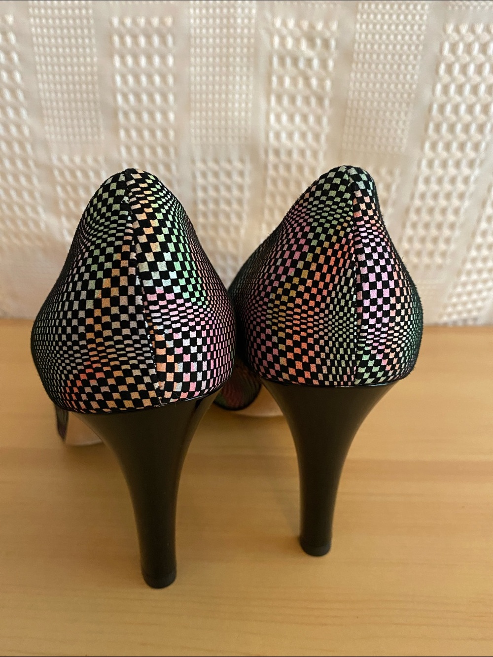 Vintage 90s optical illusion checkerboard heels by Brunate Italian leather - Picture 5 of 10